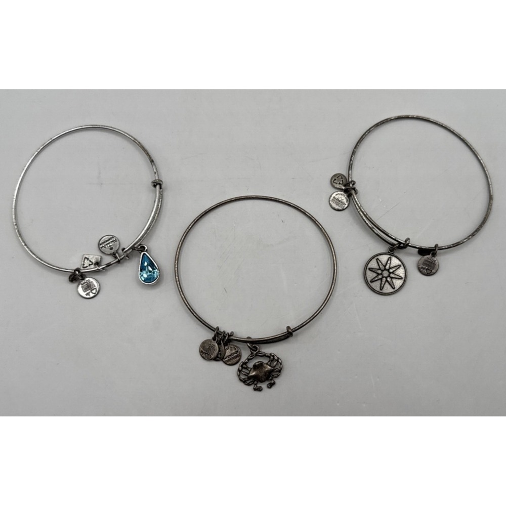 Lot Of 3‎ Alex And Ani Bracelets Blue Crystal Crab Star Silver Tone